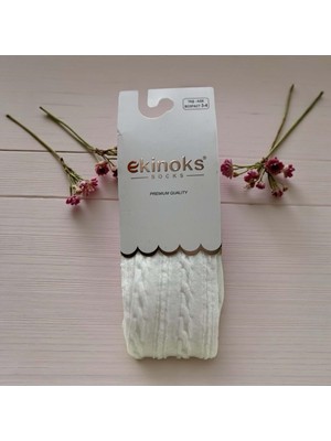 Ekinoks Örgü Desenli Dikişsiz Koton Kız Çocuk Külotlu Çorap - RYZEÇ010 - Ekru - 3 - 4 Yaş Ekru
