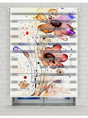 BRIGHTCOVER Suluboya Renkli Çiçekler Baskılı Zebra Perde - Gece Gündüz - Salon Perdesi, Mutfak Perdesi | Kokusuz Mürekkeple Basılmış  Zebra Perdeler ile Sende Tarzını Yansıt! | 1 Dakikada Pratik Montaj