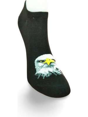 Çamaşır Kenti Siyah Beyaz Kartal Desenli Sportif Unisex  Kısa Bilek Çorap Yazlık 1 Çift