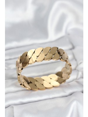 Inure Jewelry 316L Çelik Gold Renk Ezme Zincir Model Kadın Kelepçe Bileklik