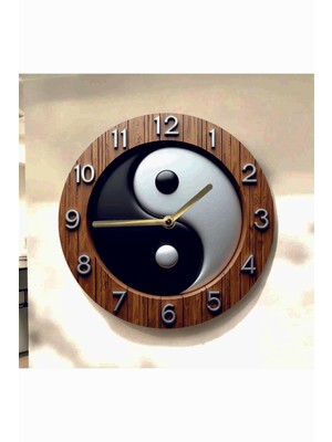AA Shop Ying Yang Renkli Baskı Desenli Sayılı Hediyelik Ahşap Sessiz Tablo Duvar Saati 706