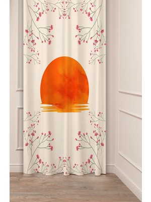 Greendecor Yakamoz Ay Bohem Çiçekler Bej Krem Desenli Özel Tasarım Dijital Baskılı (Tek Kanat) Modern Fon Perde