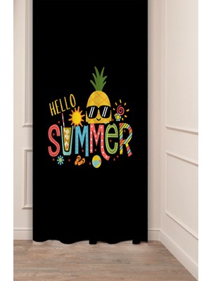 Greendecor Hello Summer Yaz Ananas Güneş Kokteyl Desenli Özel Tasarım Dijital Baskılı (Tek Kanat) Şık Fon Perde