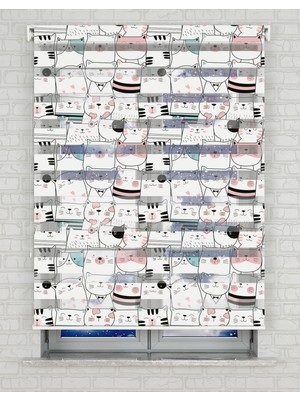 BRIGHTCOVER Kedicikler Baskılı Zebra Perde - Gece Gündüz Kullanıma Uygundur - Bebek Odası Perdesi | Kokusuz Mürekkeple Basılmış  Zebra Perdeler ile Sende Tarzını Yansıt! | 1 Dakikada Pratik Montaj