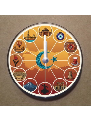 Bsb Türkiye Temalı Magnet Saat Buzdolabı Süsü Duvar Saati 10,5cm MS1075