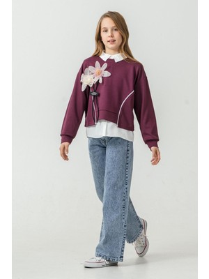 Miniğimin Cicileri Minigimin Cicileri 3 D Çiçek Detaylı 3 Lü Kız Çocuk Takım - Mor