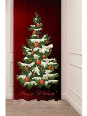 Greendecor Yılbaşı Çam Ağacı Noel Ağacı Kar Yeni Yıl Christmas Desenli Özel Tasarımlı Dijital Baskılı Fon Perde