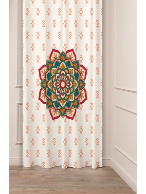 Greendecor Etnik Anadolu Motif Çiçek Pastel Bohem Özel Tasarım Dijital Baskılı (Tek Kanat) Bej Krem Fon Perde