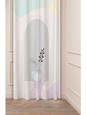 Greendecor Bohem Vazo Çiçek Yaprak Desenli Özel Tasarım Dijital Baskılı (Tek Kanat) Soft Modern Şık Fon Perde