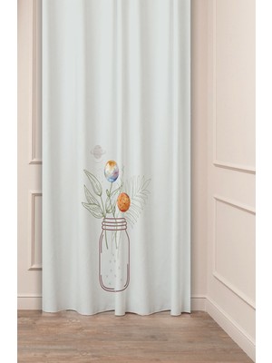 Greendecor Bohem Uzay Çiçek Yaprak Desenli Özel Tasarım Dijital Baskılı (Tek Kanat) Soft Modern Şık Fon Perde