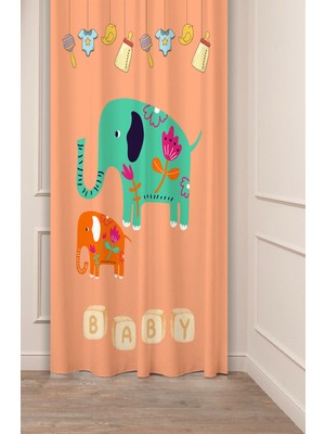 Greendecor Baby Fil Aşk Sevimli Hayvan Desenli Özel Tasarım Dijital Baskılı (Tek Kanat) Çocuk Odası Fon Perde