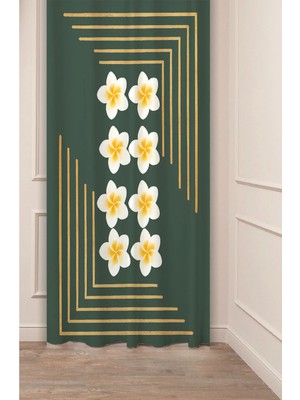 Greendecor Zambak Lily Çiçek Yaprak Altın Desenli Dijital Baskılı Özel Tasarım (Tek Kanat) Modern Şık Fon Perde