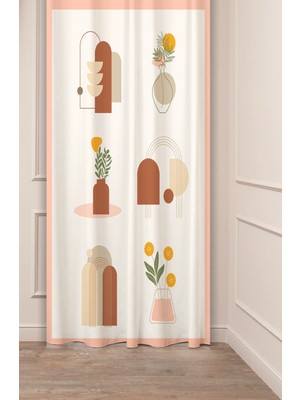 Greendecor Özel Tasarım Bohem Yaprak Vazo Çiçek Ethnic African Desenli Dijital Baskılı (Tek Kanat) Fon Perde