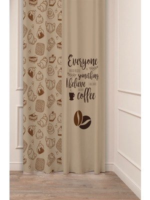 Greendecor Coffee Mutfak Kahve Çekirdeği Tatlı Meyve Yeşillik Desenli Özel Tasarım Bohem (Tek Kanat) Fon Perde