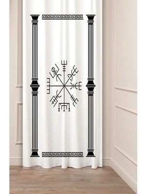 Greendecor Burç Sayılar Hippi Mandala Antik Desenli Özel Tasarım Dijital Baskılı (Tek Kanat) Modern Fon Perde