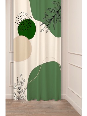 Greendecor Yaprak Desenli Dijital Baskılı Fon Perde (Tek Kanat) Yeşil Pastel Renkli Tasarımlı Fon Perde
