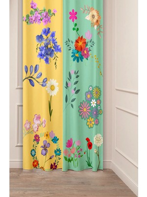 Greendecor Bohem Çiçek Yaprak Antika Desenli Özel Tasarım Dijital Baskılı (Tek Kanat) Modern Şık Tarz Fon Perde