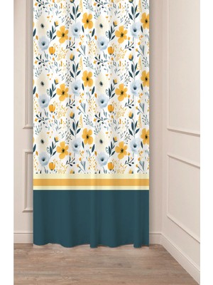 Greendecor Özel Tasarım Çiçek Yaprak Antik Çizgi Etnik Desenli Dijital Baskılı (Tek Kanat) Modern Şık Fon Perde