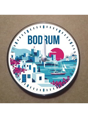 Bsb Bodrum Temalı Magnet Saat Buzdolabı Süsü Duvar Saati 10,5cm MS2017