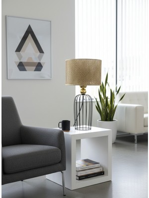 Decodelight Siyah Yüksek Silindir Tel Ayaklı Gold Toplu Silindir Hazeran Şapkalı Abajur Masa Lambası