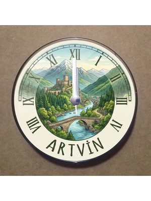 Bsb Artvin Temalı Magnet Saat Buzdolabı Süsü Duvar Saati 10,5cm MS1017