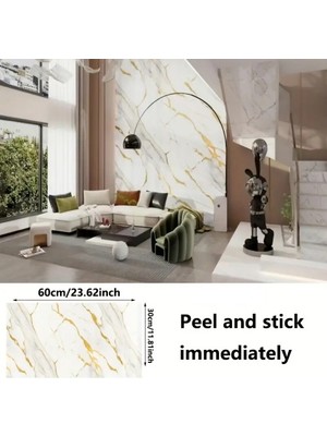 Homevia Vinil Beyaz Mermer Desenli Alüminyum Plastik Duvar Sticker