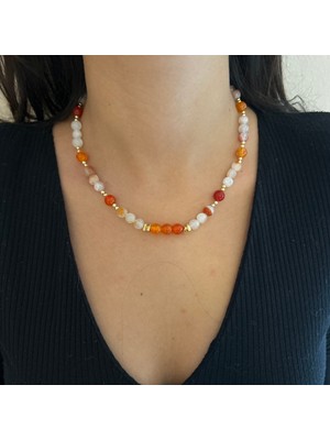 Suerte Accessories El Yapımı Akik Doğal Taş Altın Aksesuar Özel Tasarım Doğaltaş Kadın Kolye