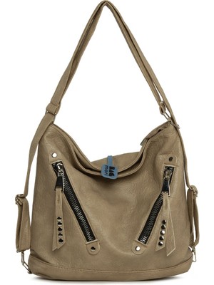 Bagmori Vizon Yumuşak Dokulu Çift Çapraz Fermuarlı Askılı ve Sırt Salaş Çanta