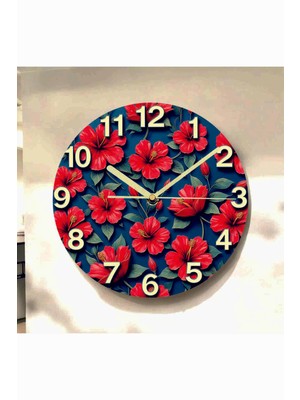 AA Shop Çiçek Bitki Renkli Baskı Desenli Sayılı Hediyelik Ahşap Sessiz Tablo Duvar Saati 673