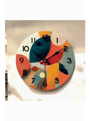 AA Shop Renkli Baskı Desenli Sayılı Hediyelik Ahşap Sessiz Tablo Duvar Saati 692