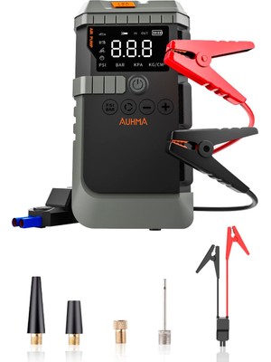 Auhma A7711 Akü Takviye Cihazı | 4'ü 1 Arada Powerbank, Hava Kompresörü, LCD Ekran, 12.000mAh 150PSI