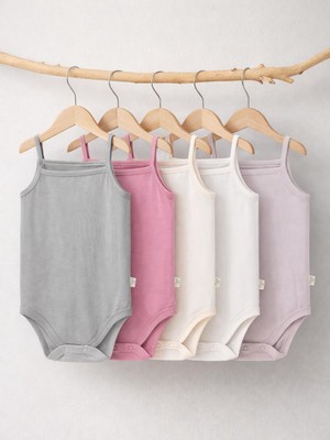 Civil Baby Basıc Ip Askılı 5 Li 0-36 Ay Çıtçıtlı Badi - Pembe 3-6 Ay
