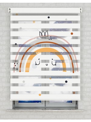 BRIGHTCOVER Kahverengi Gökkuşağı Baskılı Zebra Perde - Gece Gündüz - Bebek Odası Perdesi, Kız Çocuk Odası Perde | Kokusuz Mürekkeple Basılmış  Zebra Perdeler ile Sende Tarzını Yansıt! | 1 Dakikada Pratik Montaj