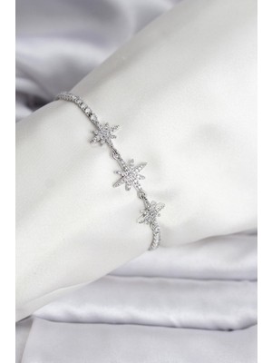 Inure Jewelry Kutup Yıldızı Model Zirkon Taşlı Gümüş Renk Su Yolu Kadın Bileklik