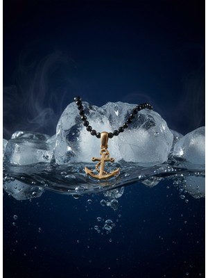 CAPO By Aytaç Yamaç Siyah Akik Taşlı Çapa Denizci Kolye Çıpa Demir Denizci Demiri Kolye