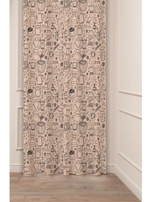 Greendecor Coffeee Kahve Çekirdeği Bohem Desenli Özel Tasarım Dijital Baskılı (Tek Kanat) Modern Şık Fon Perde