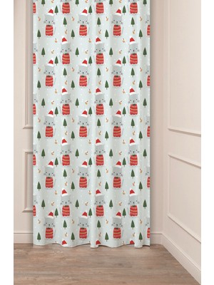 Greendecor Yılbaşı Çam Ağacı Noel Ağacı Kar Yeni Yıl Christmas Desenli Özel Tasarımlı Dijital Baskılı Fon Perde