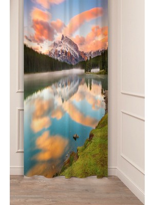 Greendecor Yayla Göl Orman Doğa Tabiat Dağ Bulut Manzara Huzur Desenli Dijital Baskılı (Tek Kanat)Şık Fon Perde