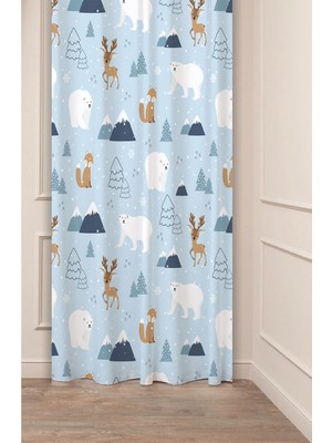 Greendecor Yılbaşı Çam Ağacı Noel Ağacı Kar Yeni Yıl Christmas Desenli Özel Tasarımlı Dijital Baskılı Fon Perde