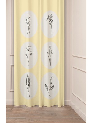 Greendecor Minimalist Soft Sade Pastel Yaprak Bohem Özel Tasarım Dijital Baskılı (Tek Kanat) Bej Krem Fon Perde