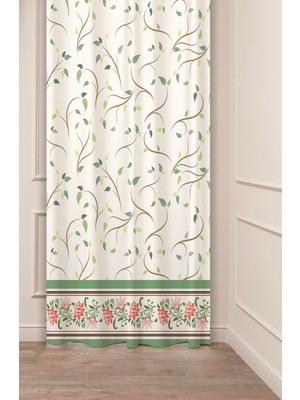 Greendecor Etnik Anadolu Motif Çiçek Pastel Bohem Özel Tasarım Dijital Baskılı (Tek Kanat) Bej Krem Fon Perde
