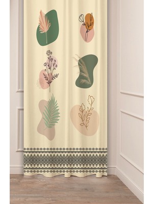 Greendecor Antika Yaprak Minimalist Bohem Desenli Özel Tasarım Dijital Baskılı (Tek Kanat) Sade Tarz Fon Perde