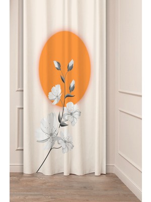 Greendecor Özel Tasarım Bohem Çiçek Güneş Yaprak Bej Desenli Dijital Baskılı (Tek Kanat) Modern Şık Fon Perde