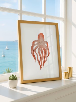 Fuart.Co Kiremit Ahtapot Dijital Baskı Poster (Çerçevesiz)Sea World Poster Serisi Sefu