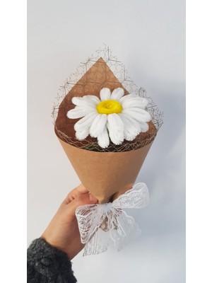 Badem Hediyecilik El Yapımı Papatya Şönil Çiçek Buketi - Dekoratif, Sevgililer Günü, Anneler Günü, Doğum Günü