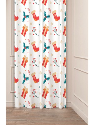 Greendecor Yılbaşı Çam Ağacı Noel Ağacı Kar Yeni Yıl Christmas Desenli Özel Tasarımlı Dijital Baskılı Fon Perde