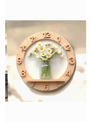 AA Shop Çiçek Bitki Renkli Baskı Desenli Sayılı Hediyelik Ahşap Sessiz Tablo Duvar Saati 607