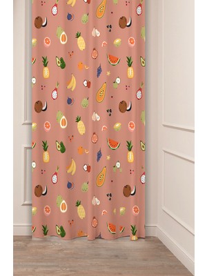 Greendecor Coffee Mutfak Kahve Çekirdeği Tatlı Meyve Yeşillik Desenli Özel Tasarım Bohem (Tek Kanat) Fon Perde