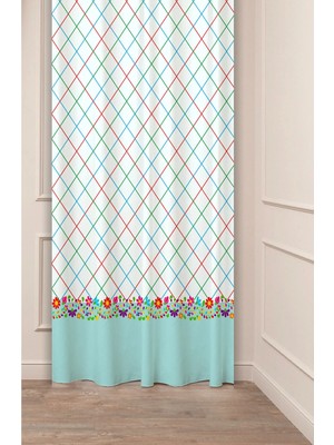 Greendecor Çiçekler Yaprak Kare Geometrik Çizgiler Desenli Özel Tasarım Dijital Baskılı (Tek Kanat) Fon Perde