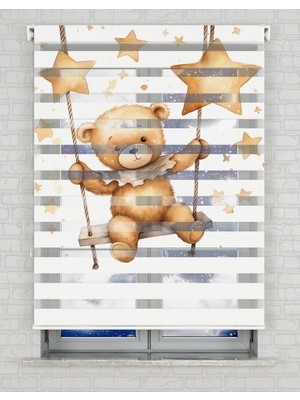 BRIGHTCOVER Salıncak ve Ayıcık Baskılı Zebra Perde - Gece Gündüz - Bebek Odası Perdesi | Kokusuz Mürekkeple Basılmış  Zebra Perdeler ile Sende Tarzını Yansıt! | 1 Dakikada Pratik Montaj